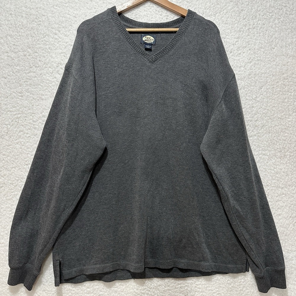 Tommy Bahama 100% Cotton Sweater Gray Long‎ Sleeve V Neck Pullover Size Large